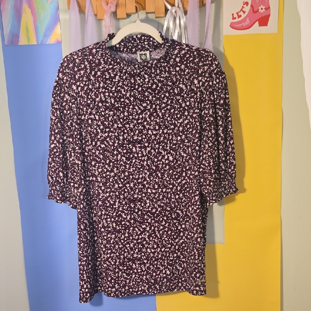 Anne Klein Purple and White Floral Blouse